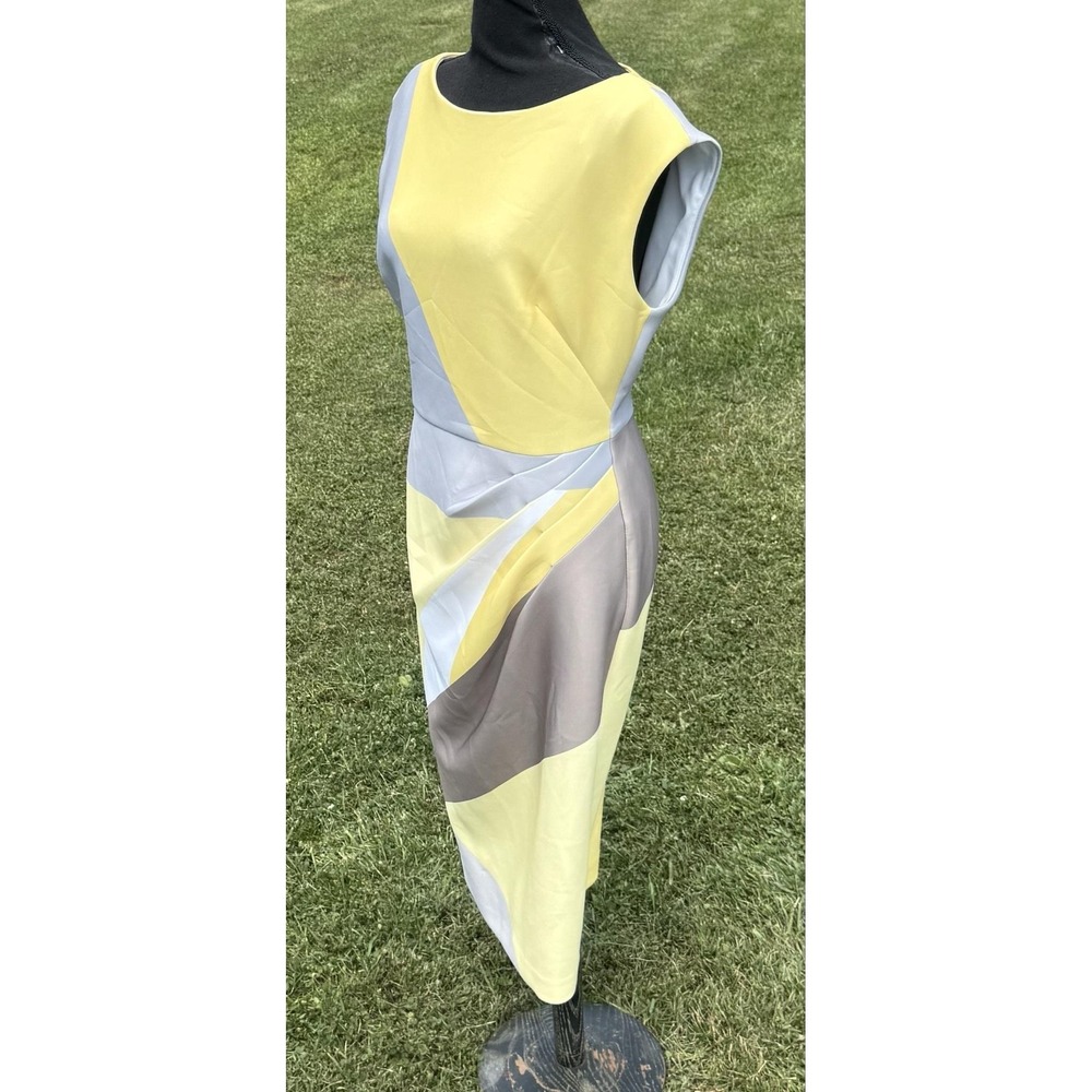 Donna Karan New York NWT Size 8 Yellow Abstract Print Sheath Midi Dress - Picture 6 of 14